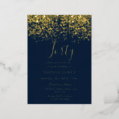 Gold & Navy Mens womans 40th Birthday Party Gold Foil Invitation (Standing Front)