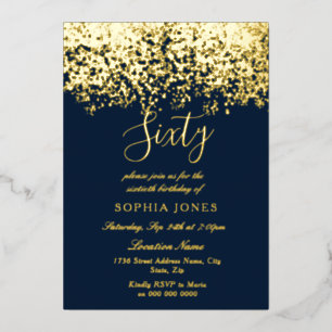 Gold & Navy Mens womans 60th Birthday Party Gold Foil Invitation