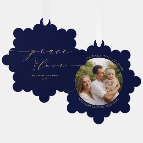 Gold  Navy  Merry and Bright Christmas Holiday Ornament Card