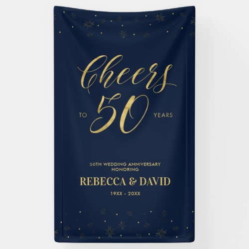 Gold  Navy Modern 50th Wedding Anniversary Banner