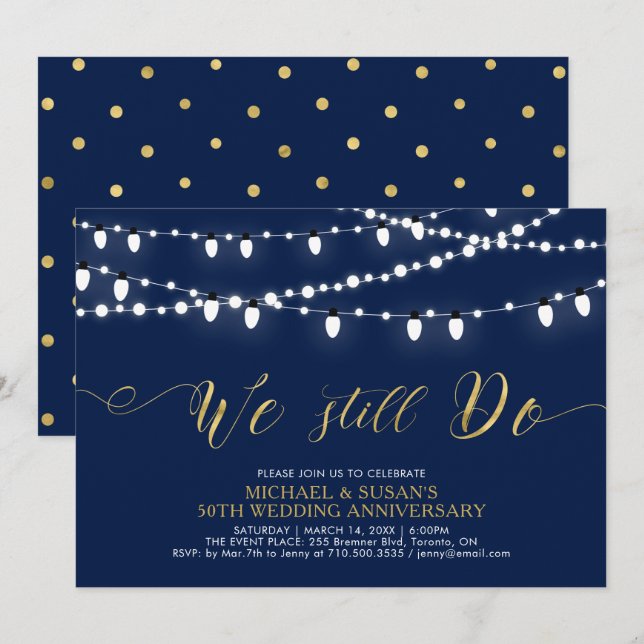 Gold & Navy | Modern 50th Wedding Anniversary Invitation (Front/Back)