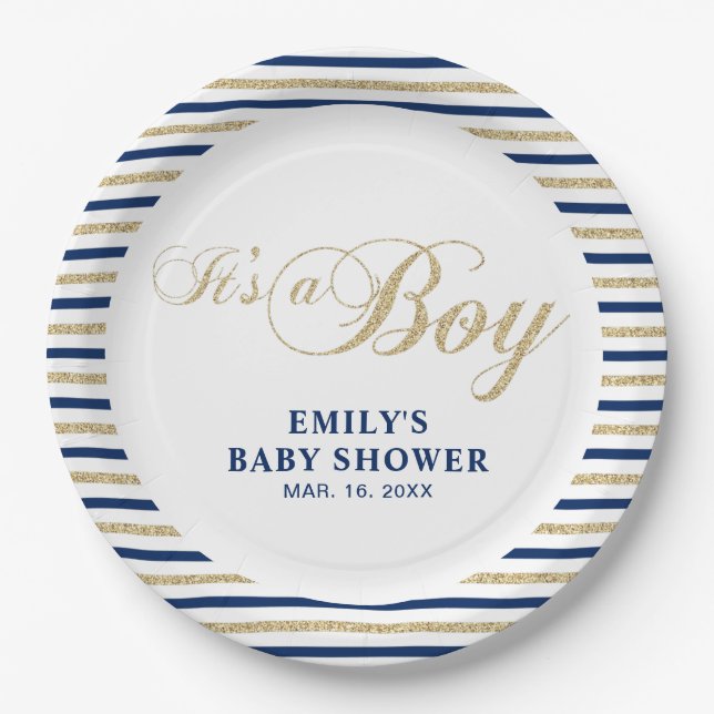 Gold & Navy | Modern Baby Shower Party Plate (Front)