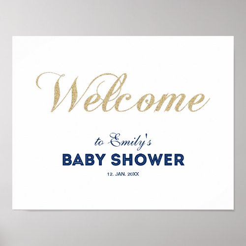 Gold  Navy  Modern Boy Baby Shower Welcome Sign