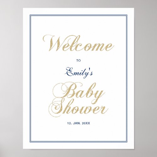 Gold  Navy  Modern Boy Baby Shower Welcome Sign