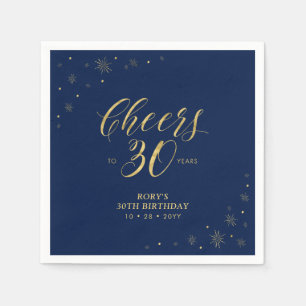 Gold & Navy Modern Cheers 30th Birthday Party Napkins