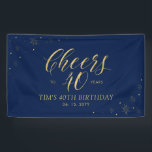 Gold & Navy Modern Cheers 40th Birthday Party Banner<br><div class="desc">This stylish party banner design features the gold typography "Cheers to 40 Years" and gold sparkle graphics on a navy blue background. You can customize the text to any occasion. More birthday party banner designs are available at my shop BaraBomDesign.</div>