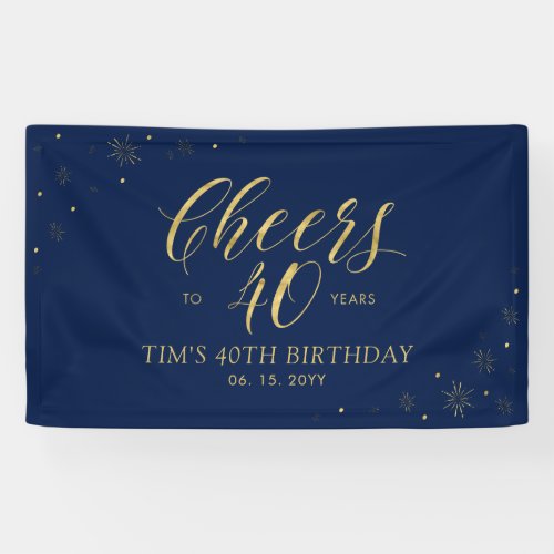 Gold  Navy Modern Cheers 40th Birthday Party Banner