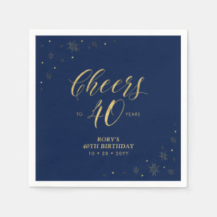 Gold & Navy Modern Cheers 40th Birthday Party Napkins