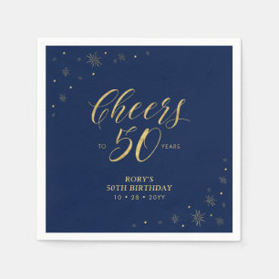 Gold & Navy Modern Cheers 50th Birthday Party Napkins