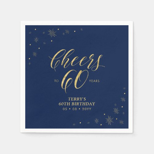 Gold  Navy  Modern Cheers 60th Birthday Party Napkins