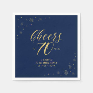 Gold & Navy Modern Cheers 70th Birthday Party Napkins