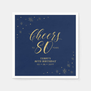 Gold & Navy Modern Cheers 80th Birthday Party Napkins