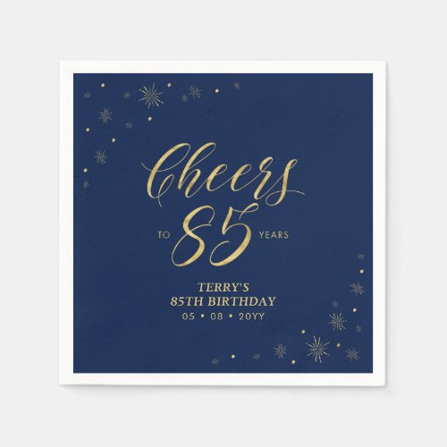 Gold  Navy  Modern Cheers 85th Birthday Party Napkins