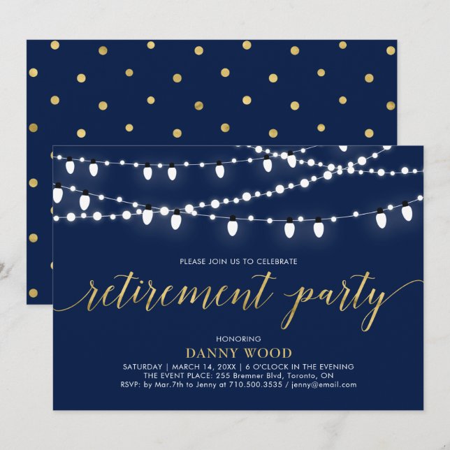 Gold & Navy | Modern Chic Retirement Party Invitation (Front/Back)