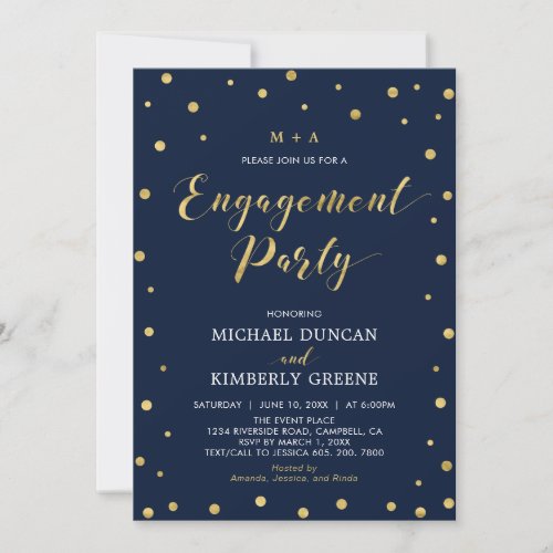 Gold  Navy  Modern Confetti Engagement Party Inv Invitation