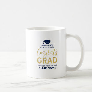 Gold & Navy   Modern Graduation Custom Gift Coffee Mug