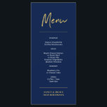 Gold & Navy Modern Lettering Birthday Party Menu<br><div class="desc">This modern menu card features a faux gold brush script and simple layout on a navy blue background. This menu card will add stylish detail to your birthday party decortation. You can customize the text and use it for any dinner party. Matching invitation and party supplies are available at my...</div>