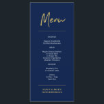 Gold & Navy Modern Lettering Birthday Party Menu<br><div class="desc">This modern menu card features a faux gold brush script and simple layout on a navy blue background. This menu card will add stylish detail to your birthday party decortation. You can customize the text and use it for any dinner party. Matching invitation and party supplies are available at my...</div>
