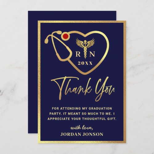 Gold Navy Modern Nursing School Graduation Thank Y Thank You Card - Gold Navy Blue Modern Nursing School Graduation Thank You Card.
For further customization, please click the "Customize" link and use our  tool to design this template. 
If you need help or matching items, please contact me.
