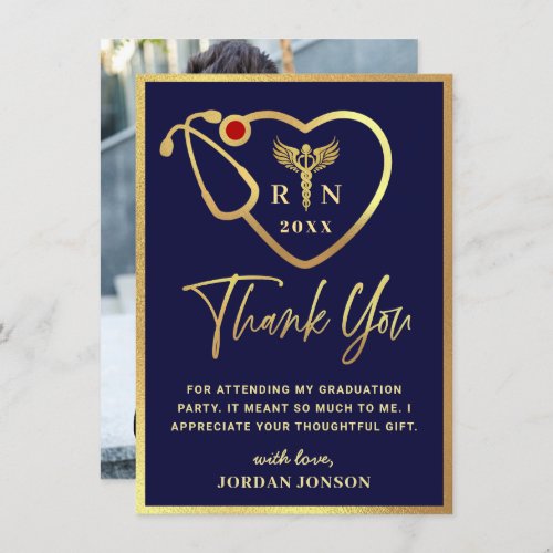 Gold Navy Modern Nursing School Graduation Thank You Card - Gold Navy Blue Modern Nursing School Graduation Thank You Card.
For further customization, please click the "Customize" link and use our  tool to design this template. 
If you need help or matching items, please contact me.
