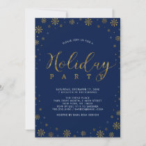 Gold & Navy | Modern Snowflakes Holiday Party Invitation