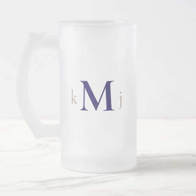 Gold & Navy Monogram Wedding  Frosted Glass Beer Mug (Left)