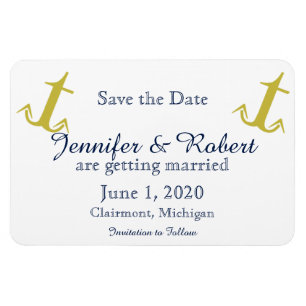 Gold Navy Nautical Anchor Wedding Save the Date Magnet