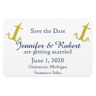 Gold Navy Nautical Anchor Wedding Save the Date Magnet