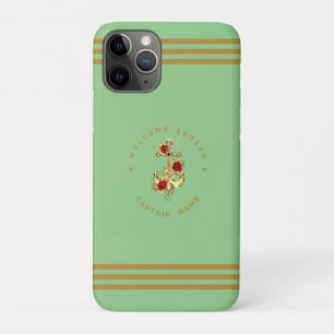 Gold Navy Nautical Anchor yacht club retro Rose Na iPhone 11 Pro Case