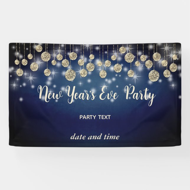 Gold navy  New Year's Eve  party sparkling Banner (Horizontal)