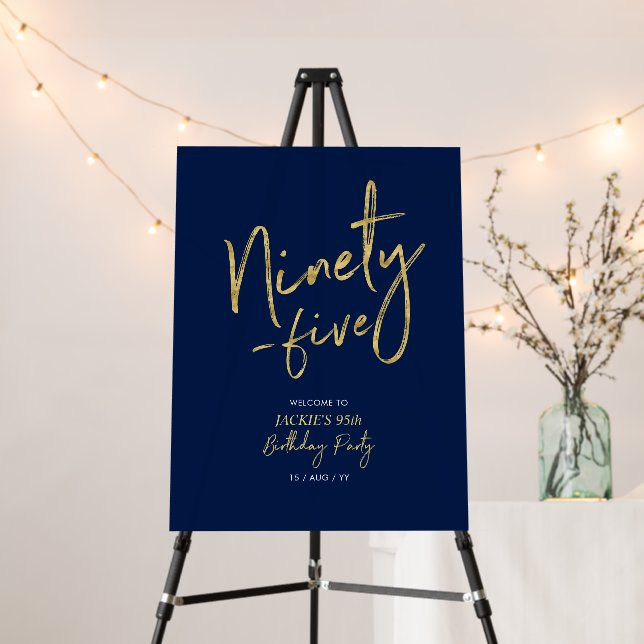 Gold & Navy Ninety Five 95th Birthday Welcome Foam Board (In Situ (Stand))