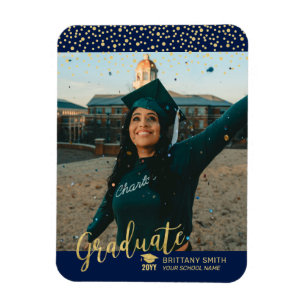 Gold & Navy Photo Graduation Announcement Magnet