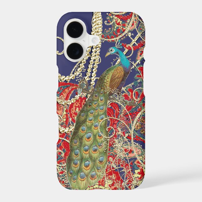 Gold Navy Red Peacock Swirl Case-Mate iPhone Case (Back)