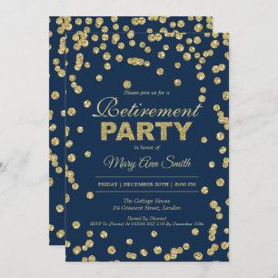Gold Navy Retirement Party Glitter Confetti Invitation