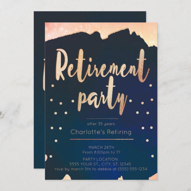 Gold & Navy Retirement Party Invitations (Front/Back)