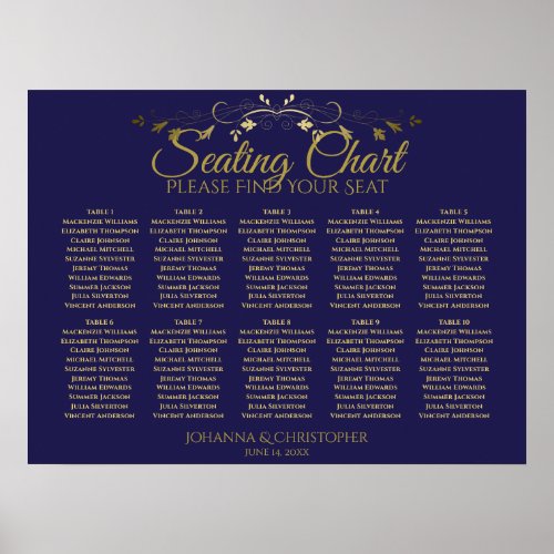 Gold  Navy Simple 10 Table Wedding Seating Chart