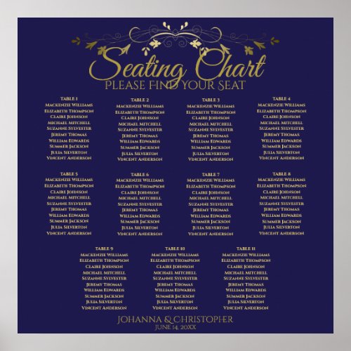 Gold  Navy Simple 11 Table Wedding Seating Chart