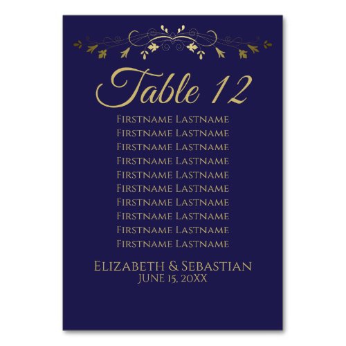 Gold  Navy Simple Elgant Wedding Seating Chart Table Number