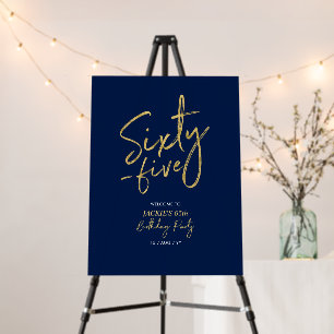 Gold & Navy Sixty five 65th Birthday Welcome Foam Board