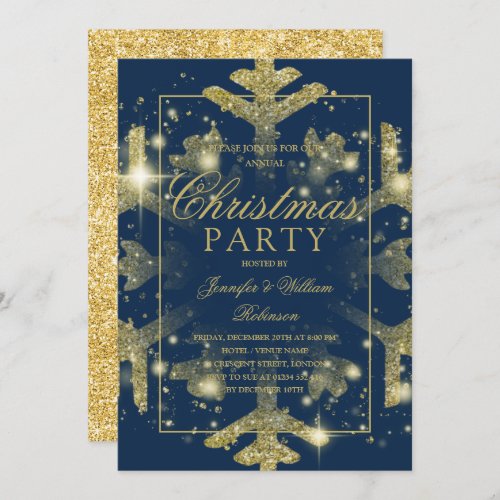 Gold Navy Snowflake Xmas Holiday Party Invitation
