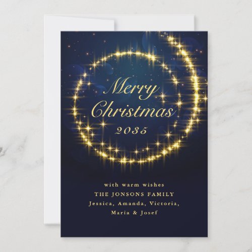 Gold Navy Sparkle  Christmas Lights Holiday Card