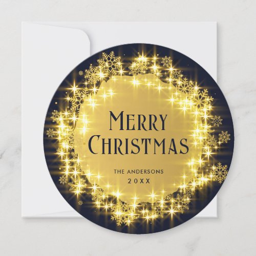 Gold Navy Sparkle  Christmas Lights Holiday Card