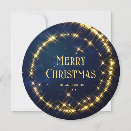 Gold Navy Sparkle  Christmas Lights Holiday Card