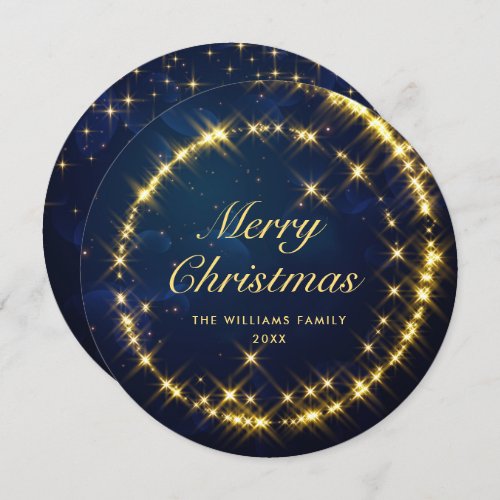 Gold Navy Sparkle  Christmas Lights Holiday Card