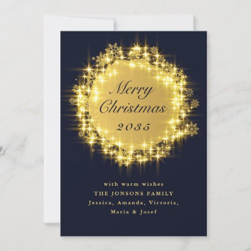 Gold Navy Sparkle Christmas Lights Holiday Card