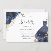 Gold & Navy Sparkle Dress Rose Sweet 16 Party Invitation (Front)