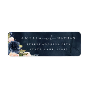 Gold Navy Sparkle Floral Watercolor Wedding Label