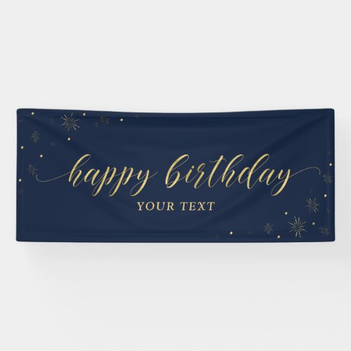Gold & Navy | Sparkle Happy Birthday Party Banner