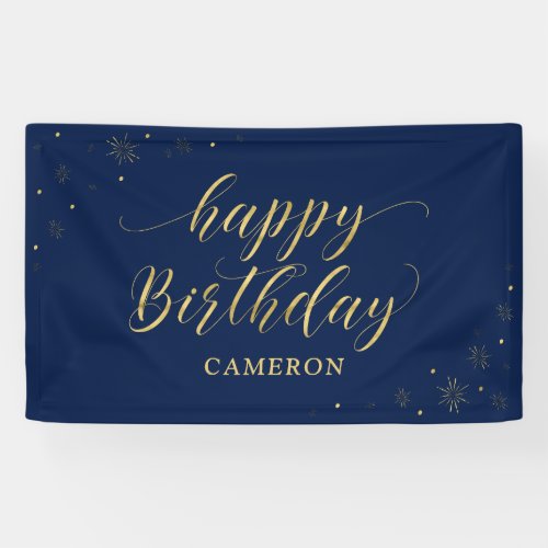 Gold & Navy | Sparkle Happy Birthday Party Banner