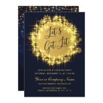 Gold Navy Sparkle Lights Christmas COCKTAIL Party Invitation